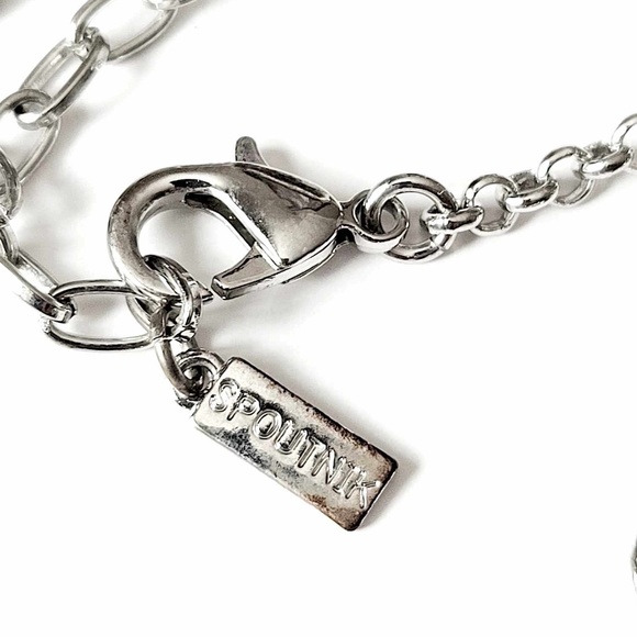 SPOUTNIK Silver Chain Link Multi-grey Textured Floral Shapes Necklace - Picture 5 of 11